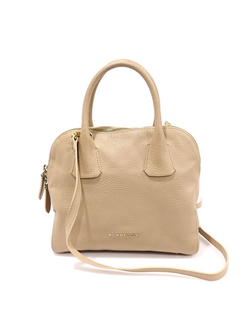 Burberry Beige Pebbled Leather Satchel with Removable Strap